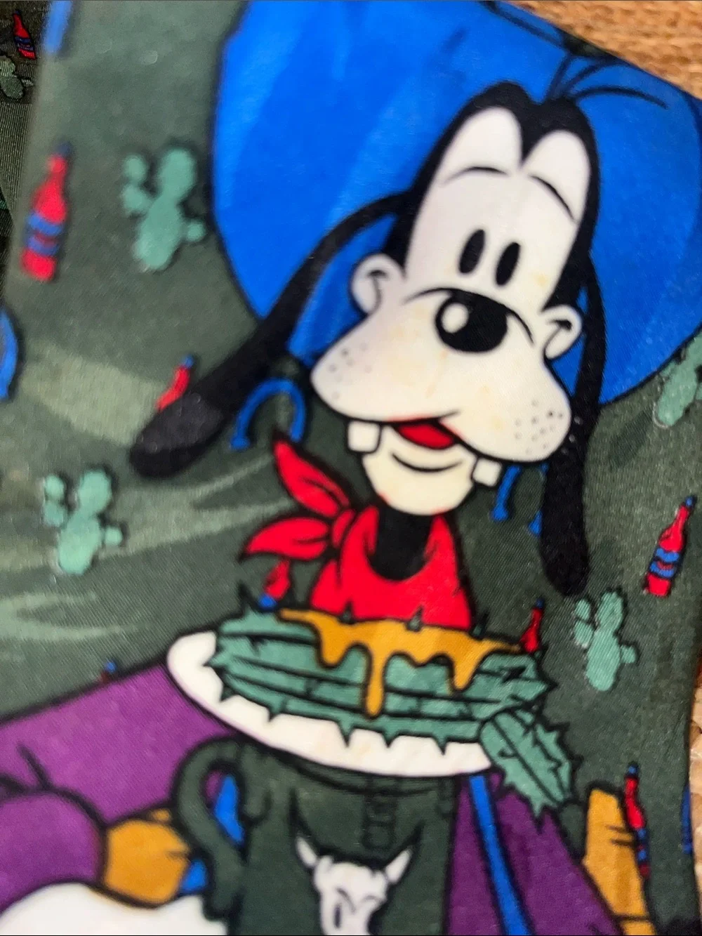 Vintage Disney Cowboy  Goofy Novelty Tie in Green, Blue, Purple